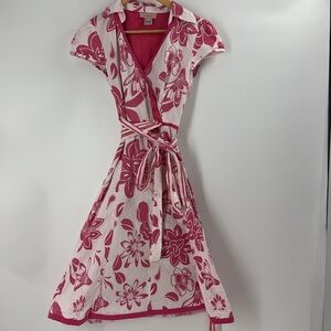 Lilypod  pink and white cotton blend spring summer faux wrap midi dress